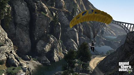 Спуск на парашюте на фоне горы Чилиад в GTA 5