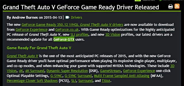 Nvidia выпустила драйвер оптимизированный под GTA 5