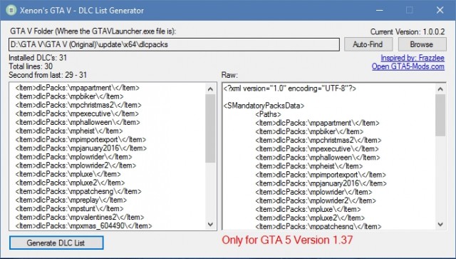 GTA V - DLC List Generator v1.0.0.2